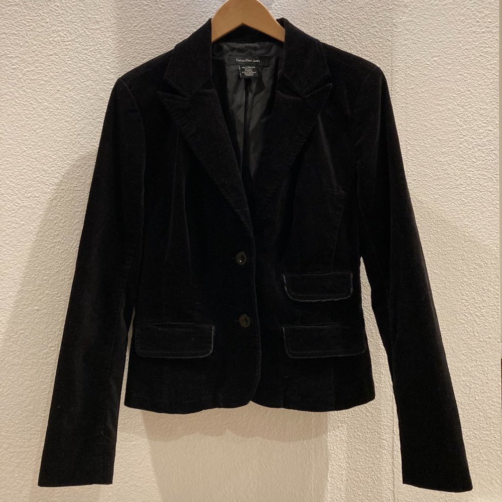 Calvin Klein Women's Black Velvet Peak Lapel Blazer Size Medium